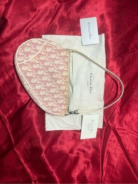 Dior Pink Oblique Crescent Shoulder Bag with Cream Trim